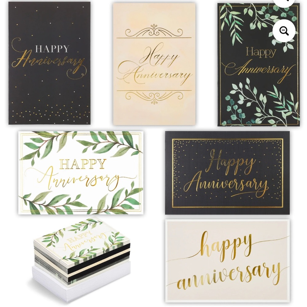 Gold & Black Happy Anniversary Cards - Set of 48, 6 Designs (4 x 6)
